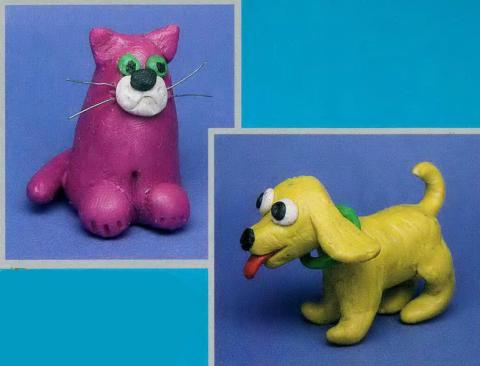 Кошка и собака, пластилин