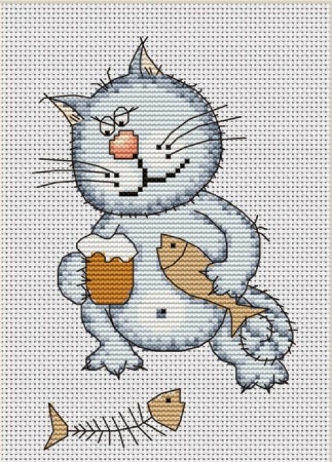 Кот с пивом и рыбкой